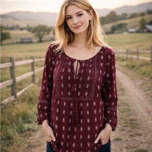Sears Burgundy Bohemian women’s Top size Medium Flowy Lightweight Comfortable
